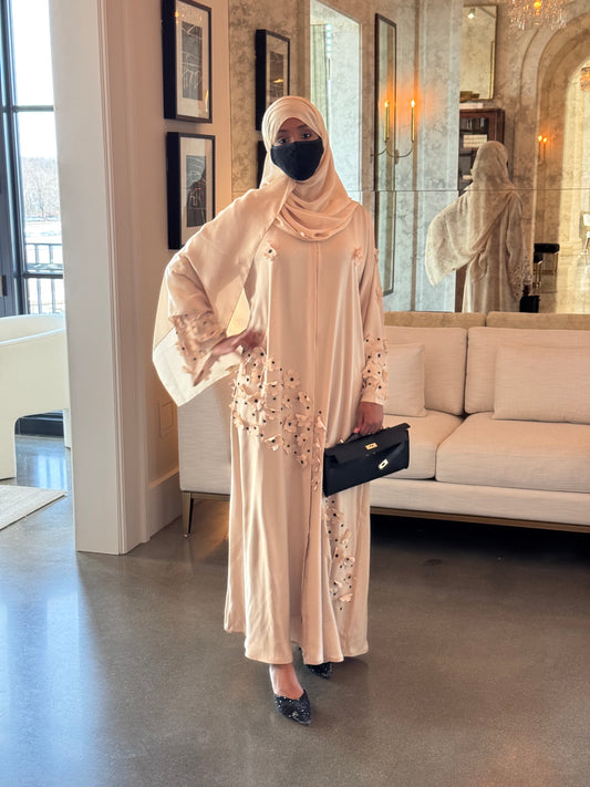 Flower Abaya Beige