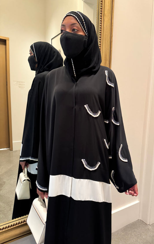Asrar Black with White Abaya
