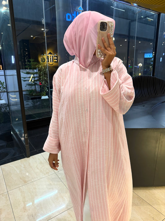 Stripped Shirt Dress Light Pink
