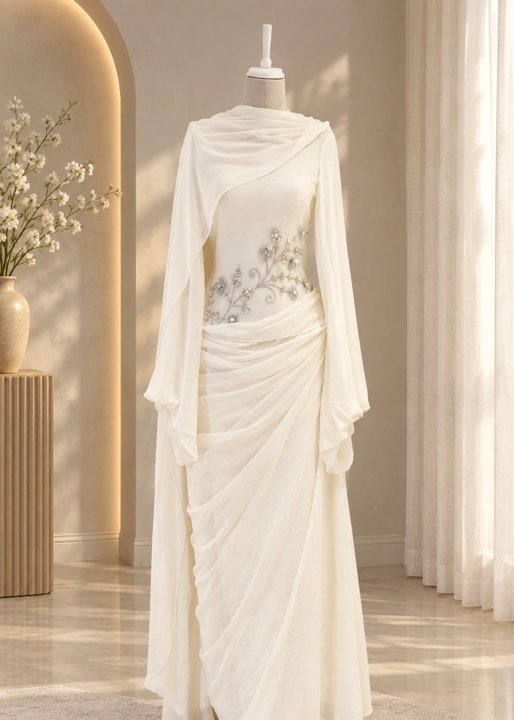 Ivory Blossom Evening Dress