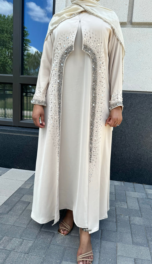 Two Piece Luxury Beige Abaya