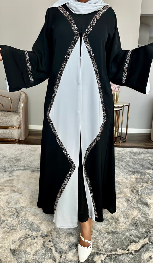 Black and Light Gray Abaya
