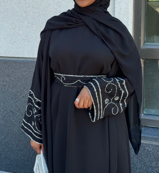 Two Piece with Belt Black Abaya