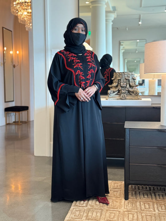 Abirar Black with Red Abaya
