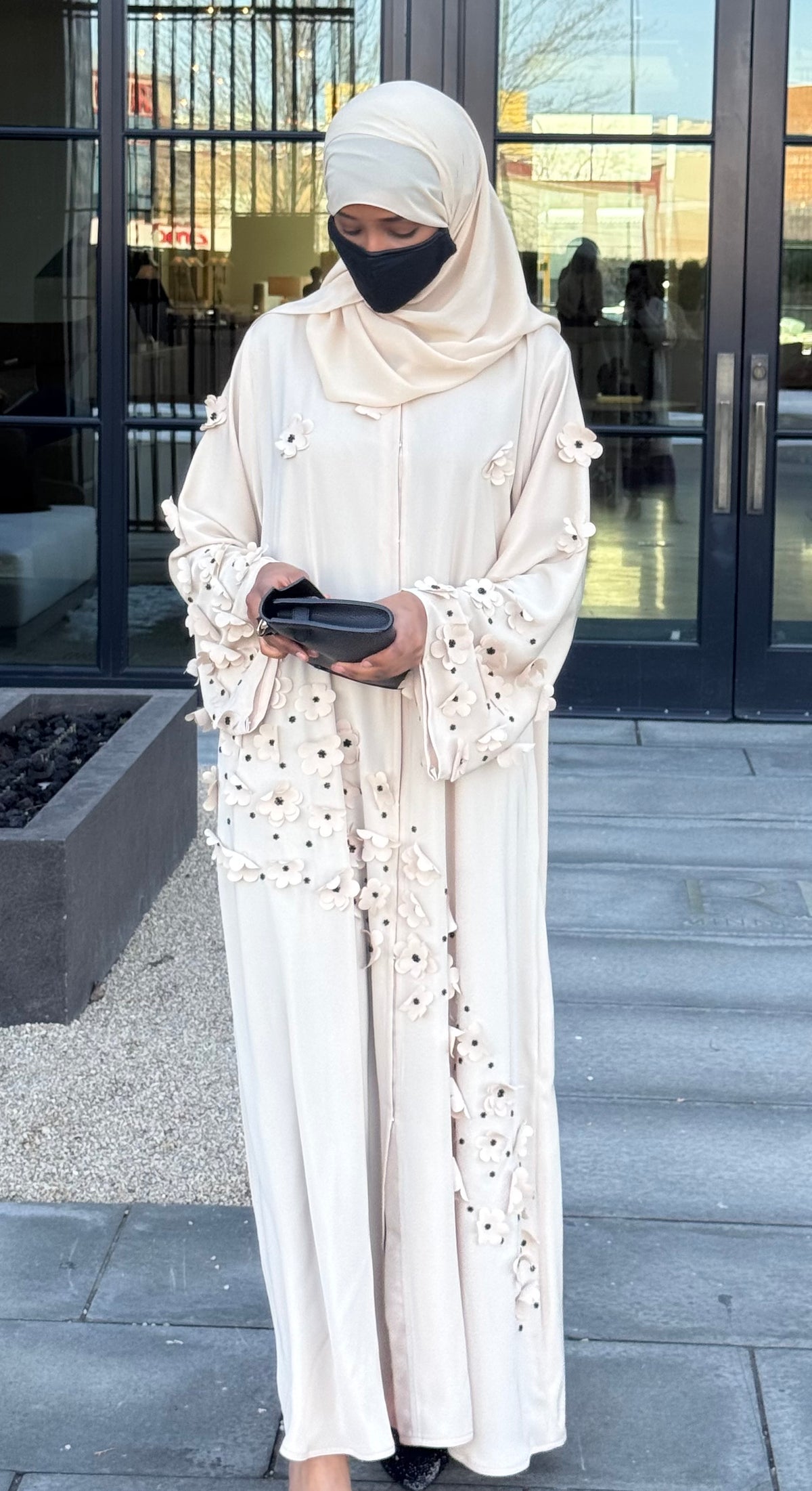 Flower Abaya Beige