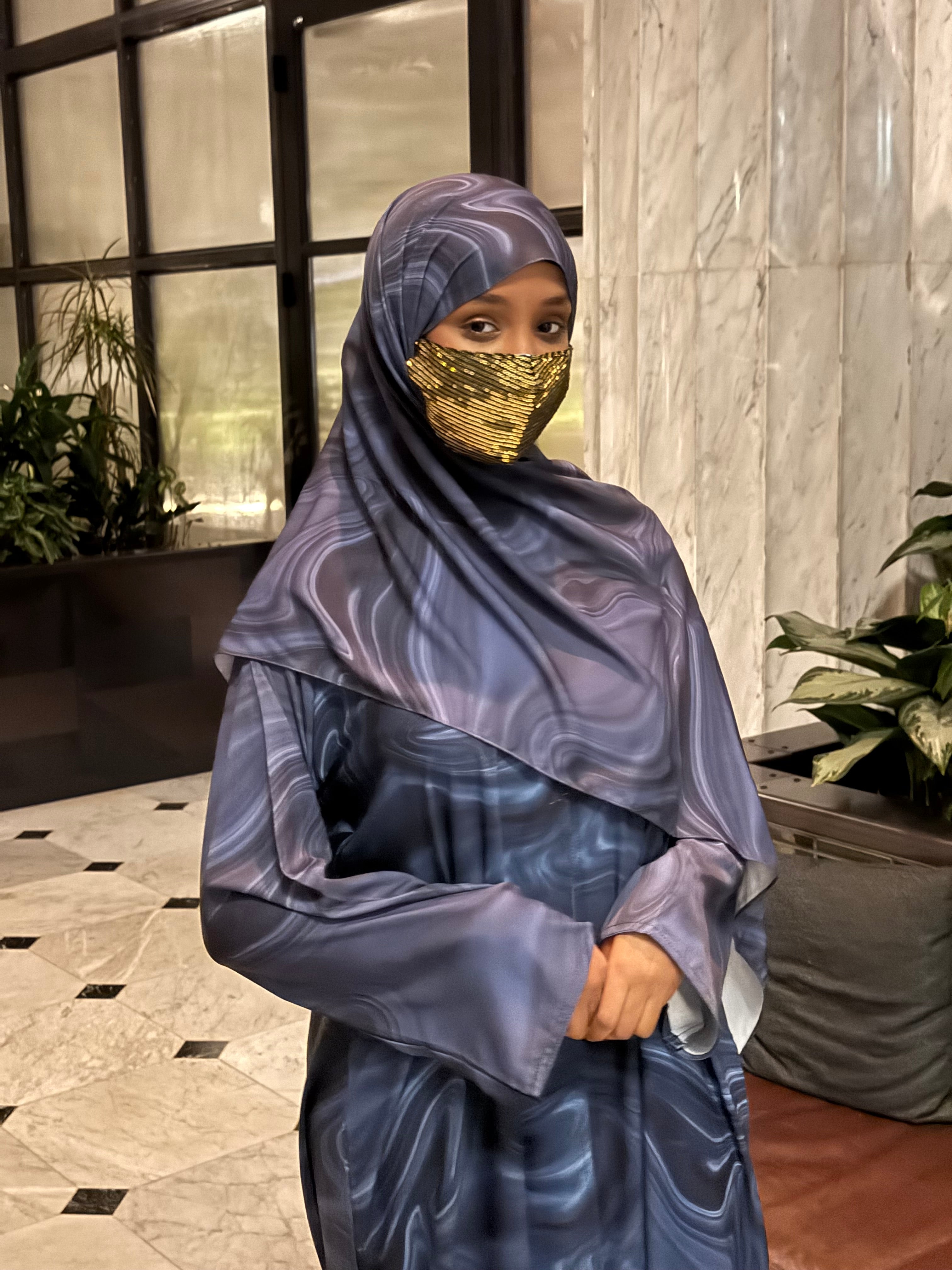 Blue Luxury Printed Abaya