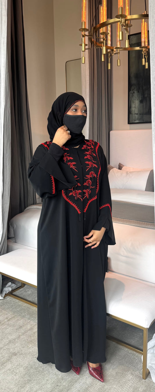 Abirar Black with Red Abaya