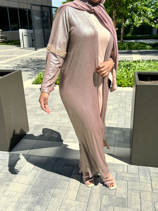 Two Piece Shiny Brown Abaya