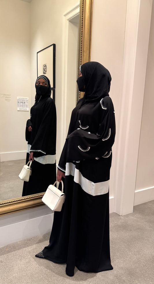 Asrar Black with White Abaya