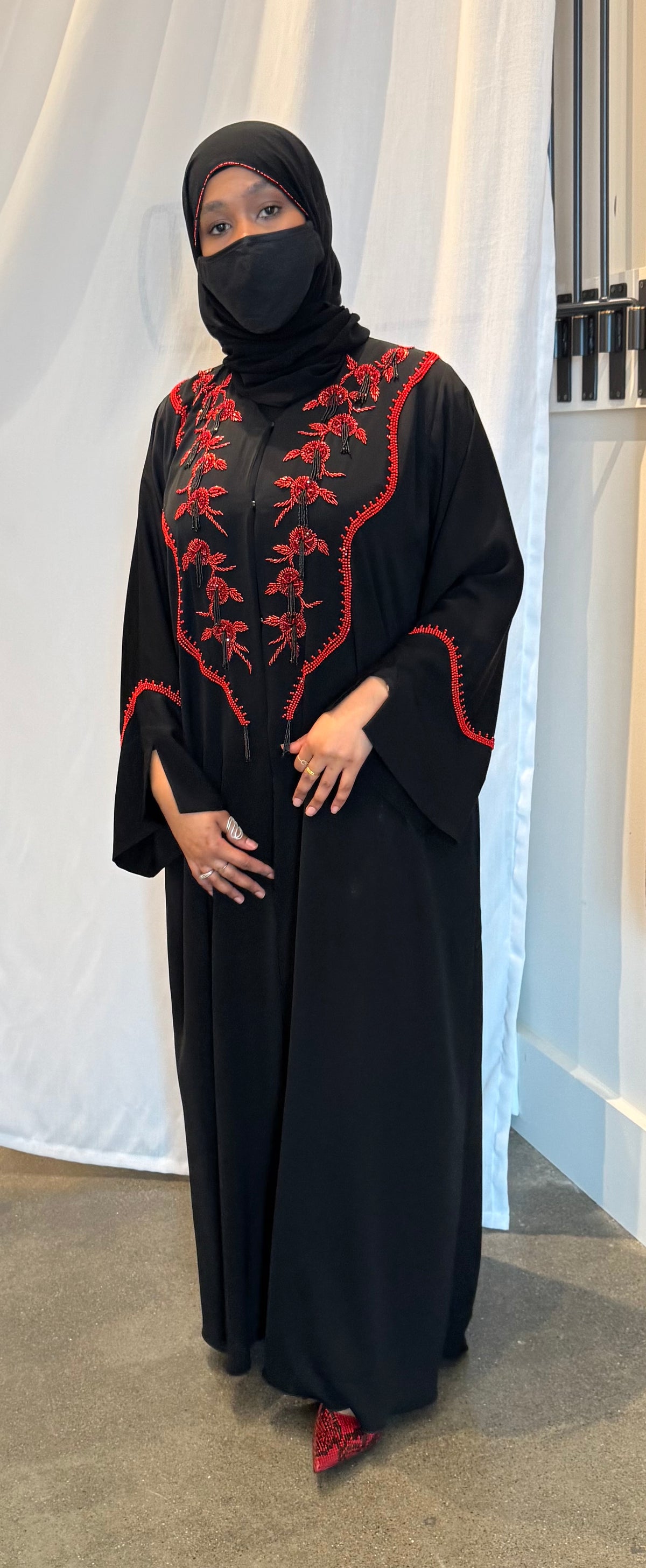Abirar Black with Red Abaya