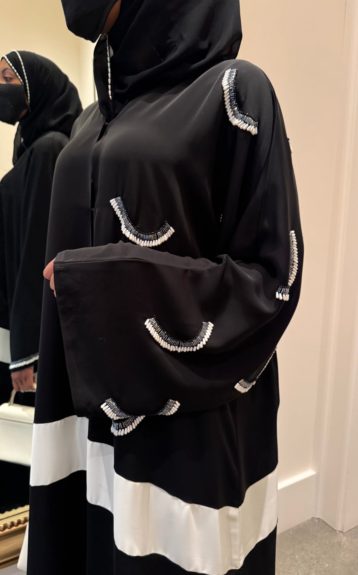 Asrar Black with White Abaya