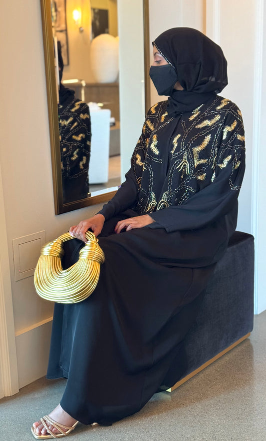 Narun Black with Gold Abaya
