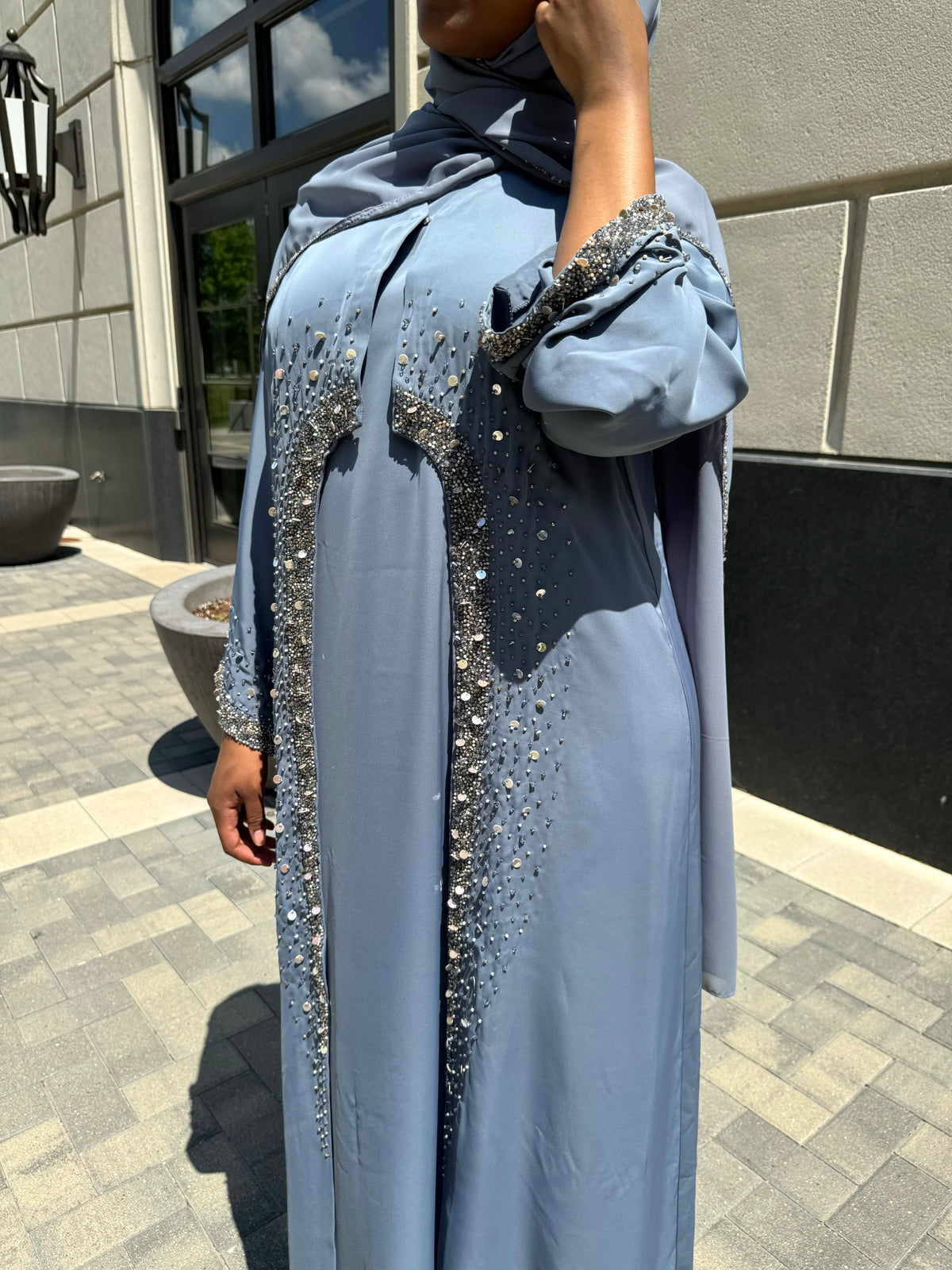 Two Piece Luxury Dark Blue Abaya