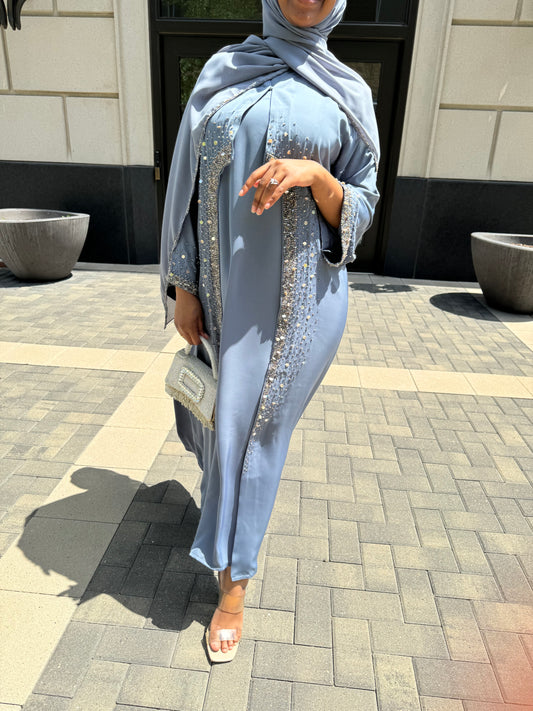 Two Piece Luxury Dark Blue Abaya
