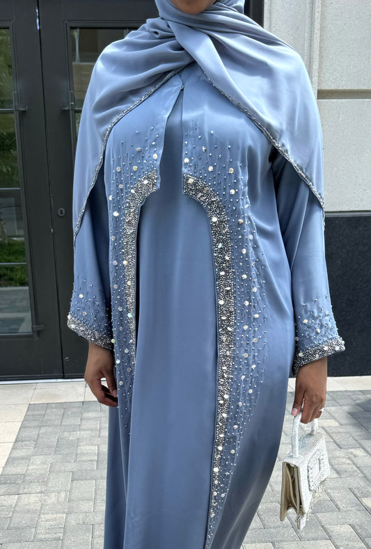 Two Piece Luxury Dark Blue Abaya