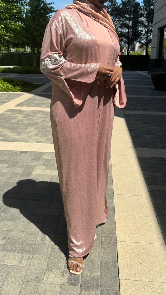 Two Piece Shiny Pink Abaya