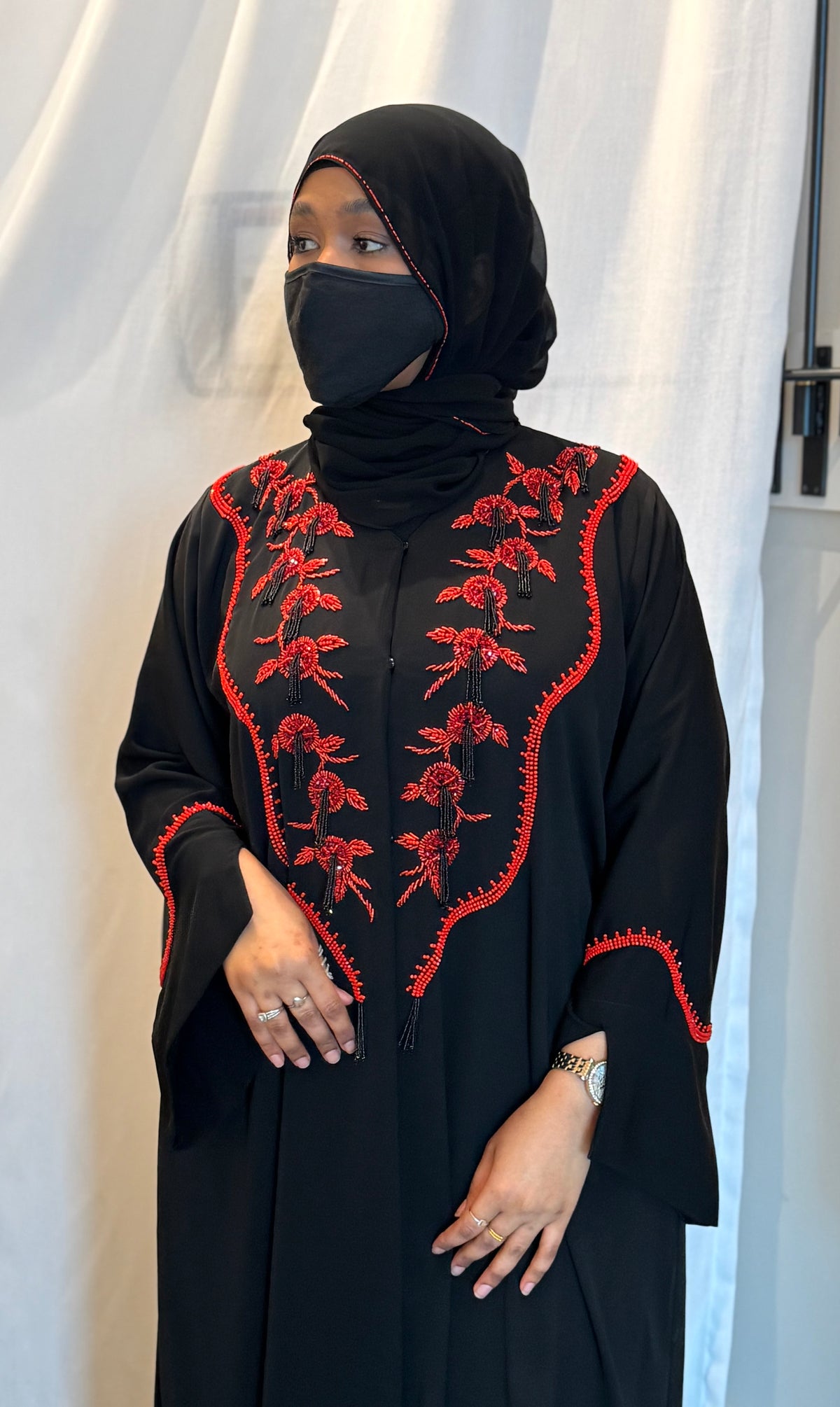 Abirar Black with Red Abaya