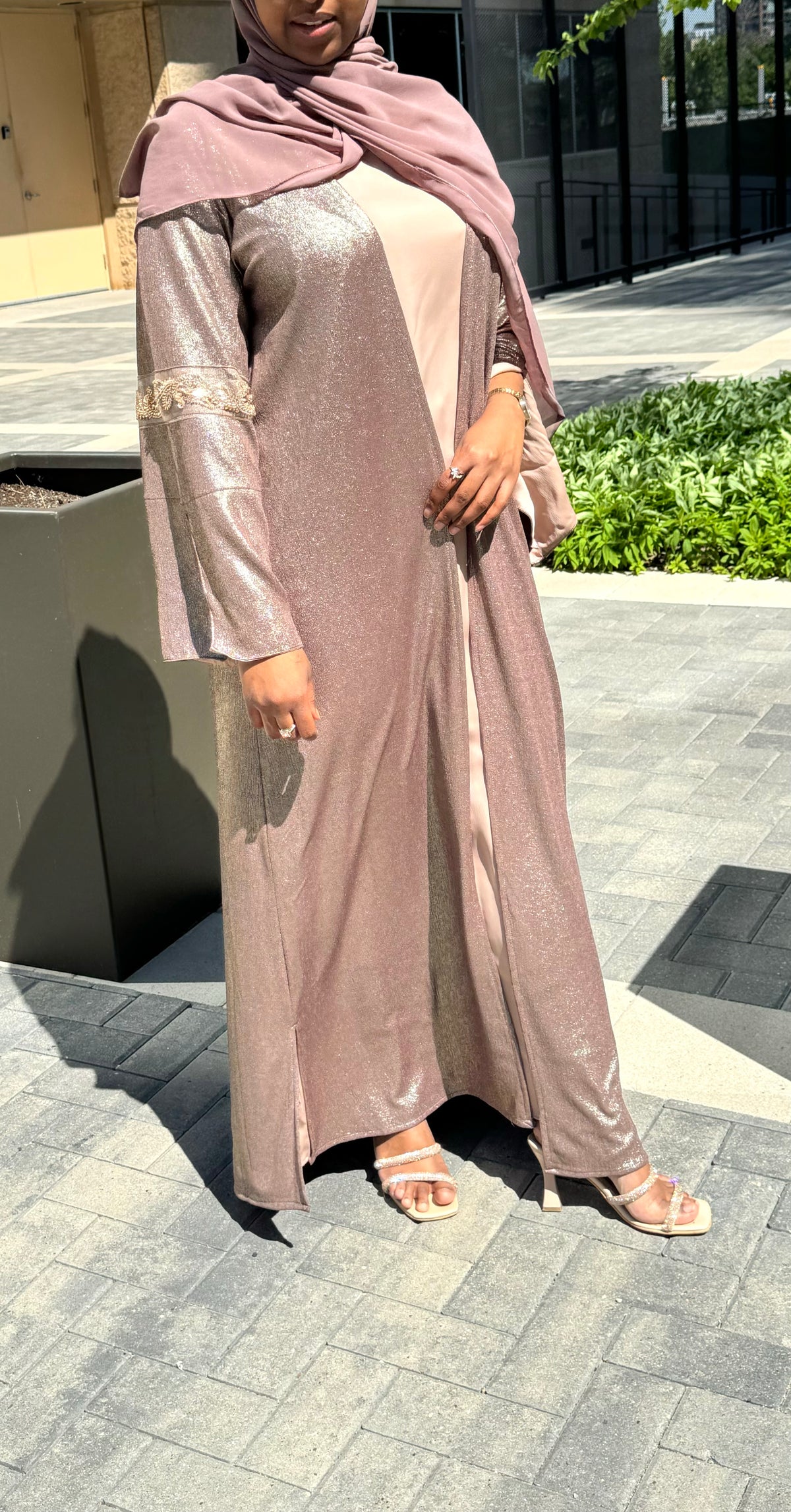 Two Piece Shiny Brown Abaya