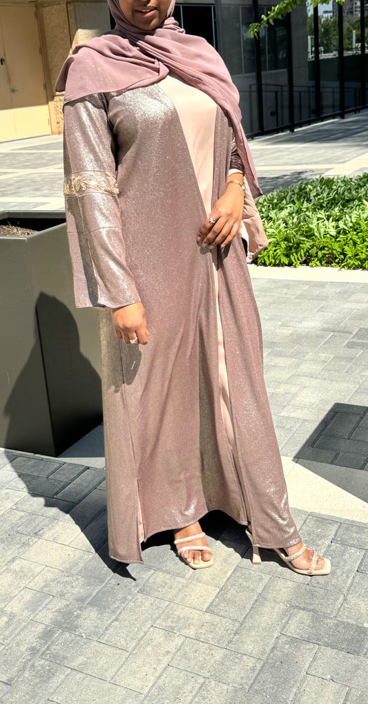 Two Piece Shiny Brown Abaya