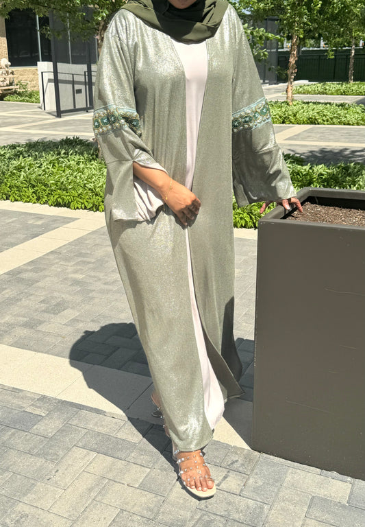 Two Piece Shiny Green Abaya