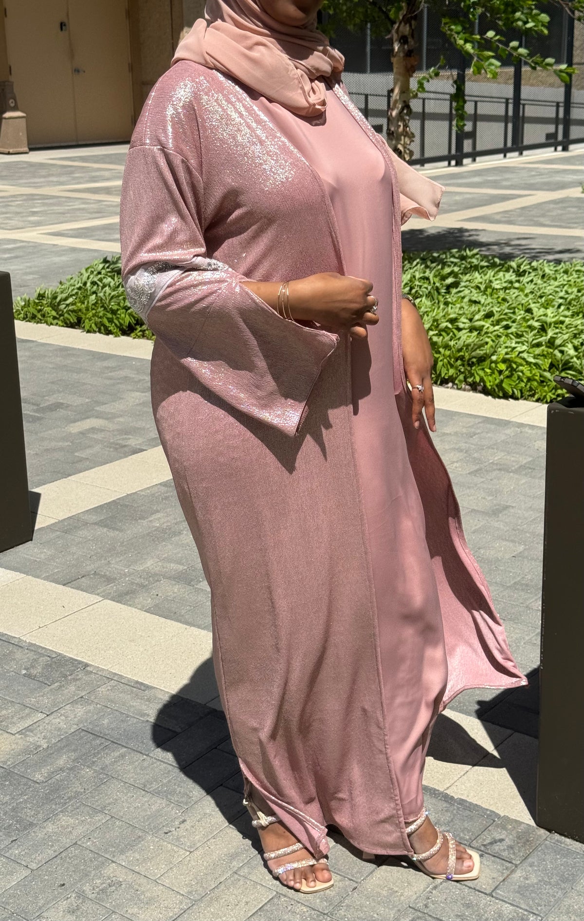 Two Piece Shiny Pink Abaya