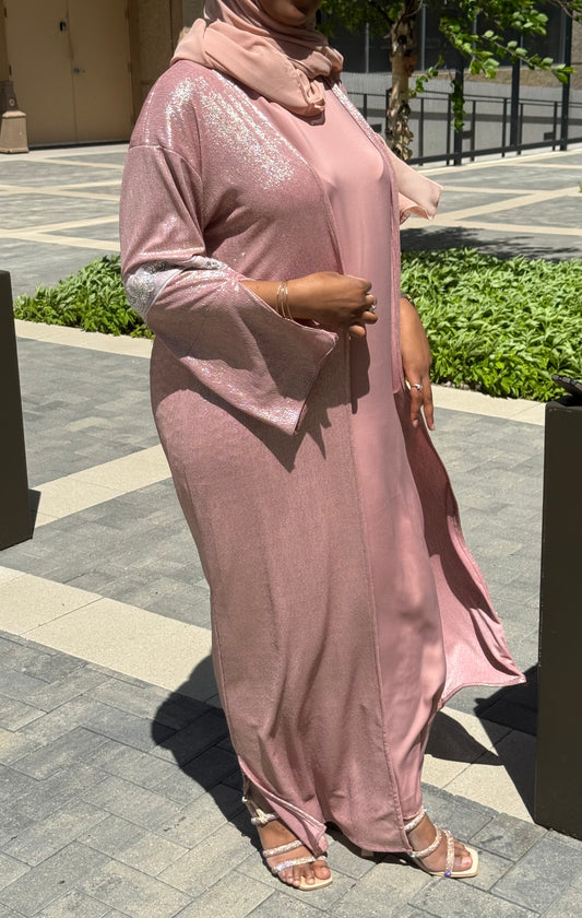 Two Piece Shiny Pink Abaya
