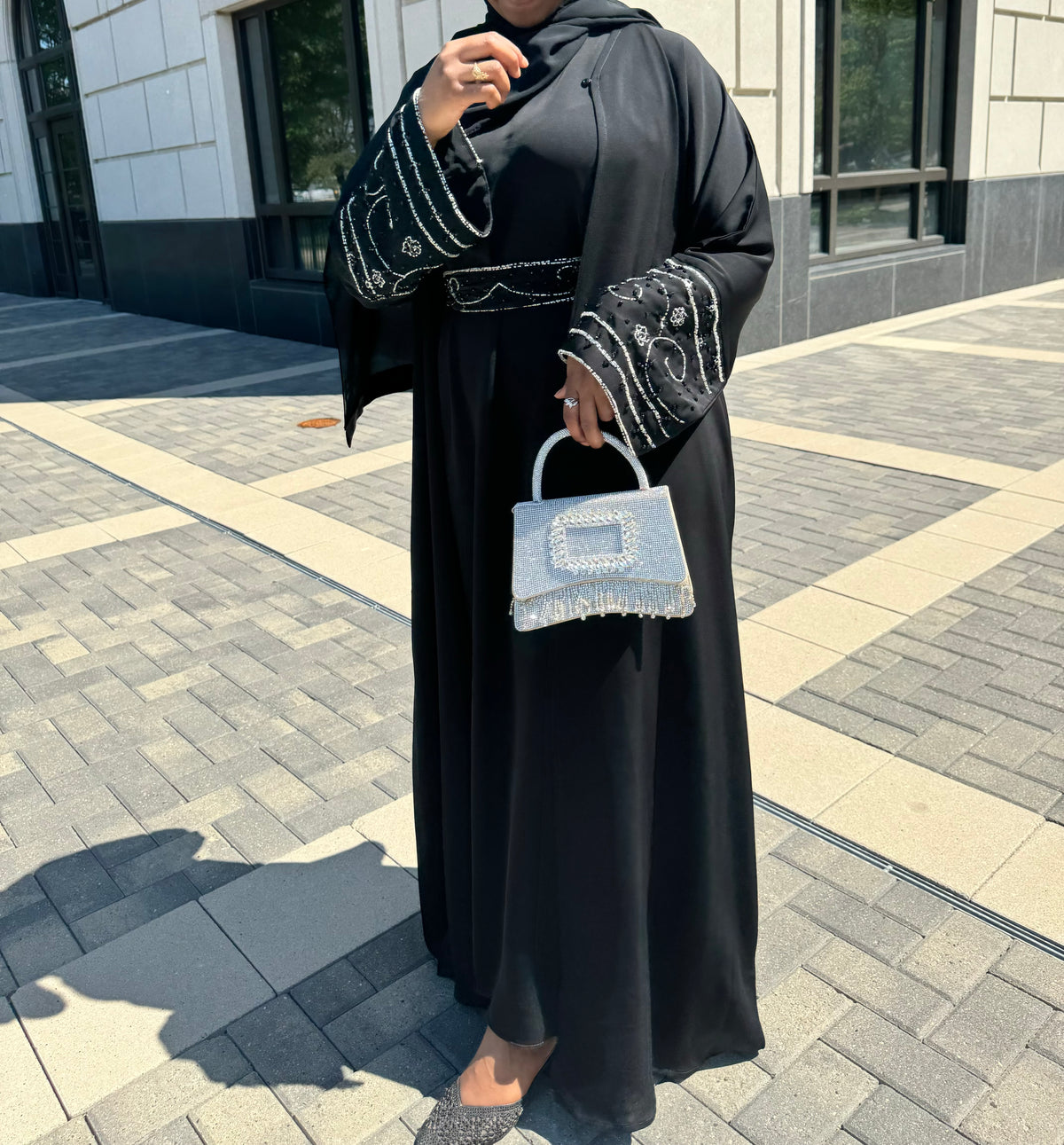Two Piece with Belt Black Abaya