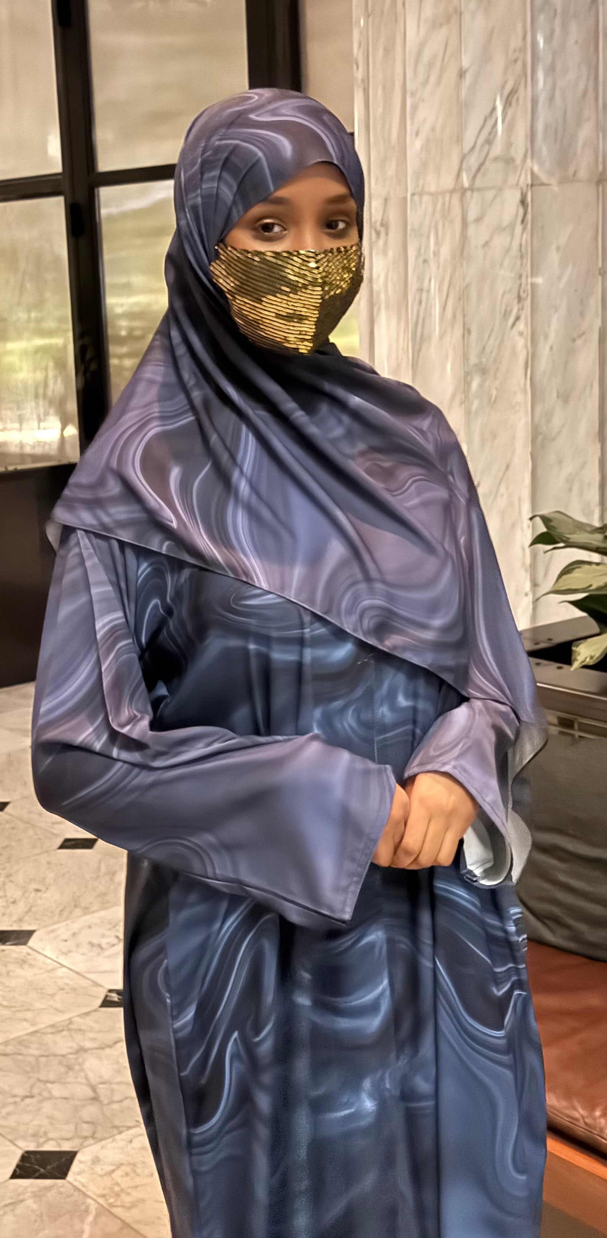 Blue Luxury Printed Abaya