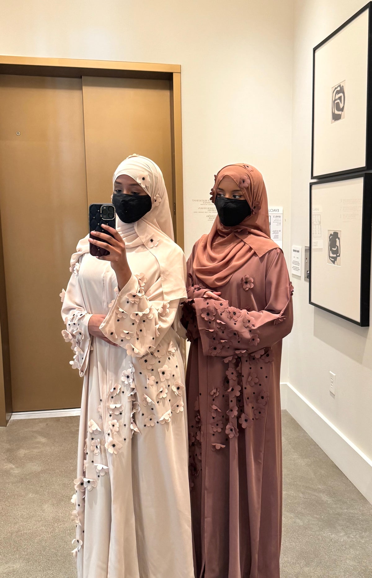 Flower Abaya Beige