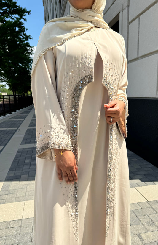 Two Piece Luxury Beige Abaya