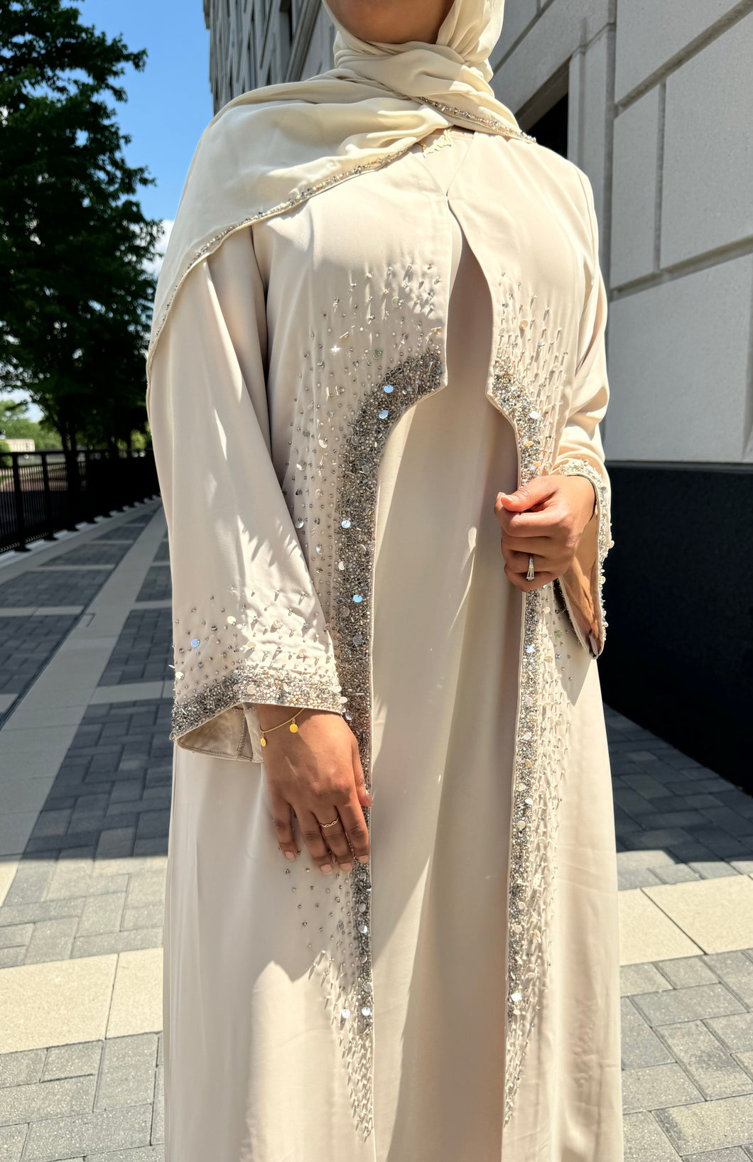 Two Piece Luxury Beige Abaya