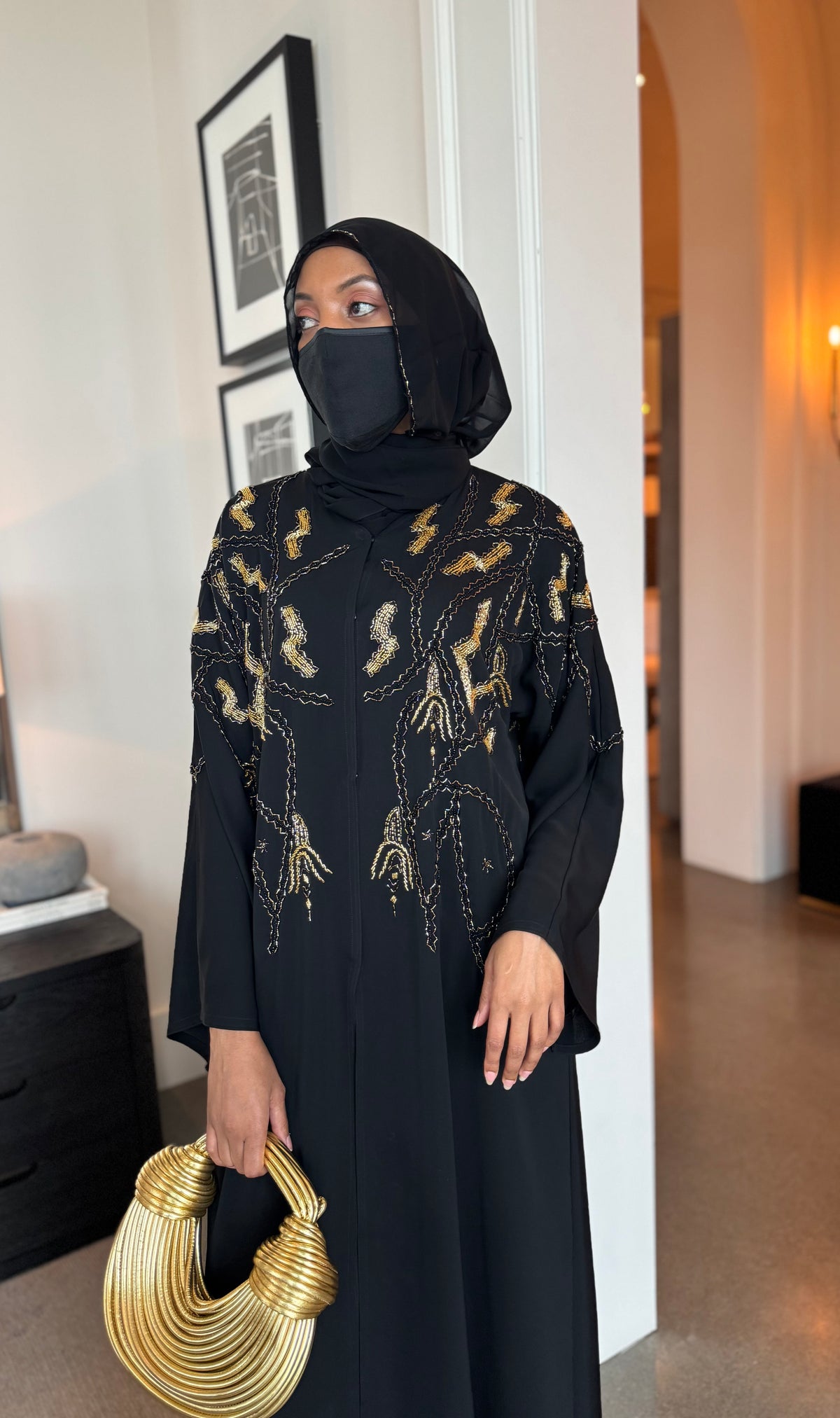 Narun Black with Gold Abaya
