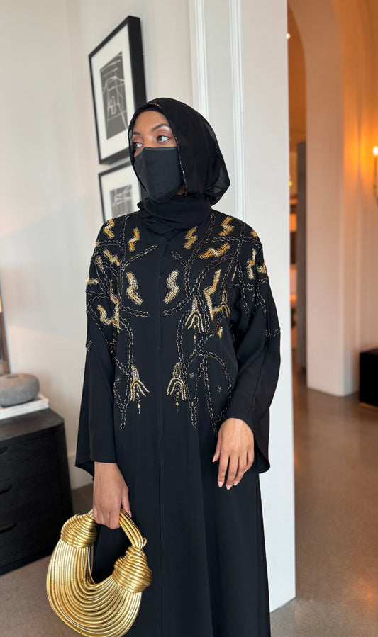 Narun Black with Gold Abaya