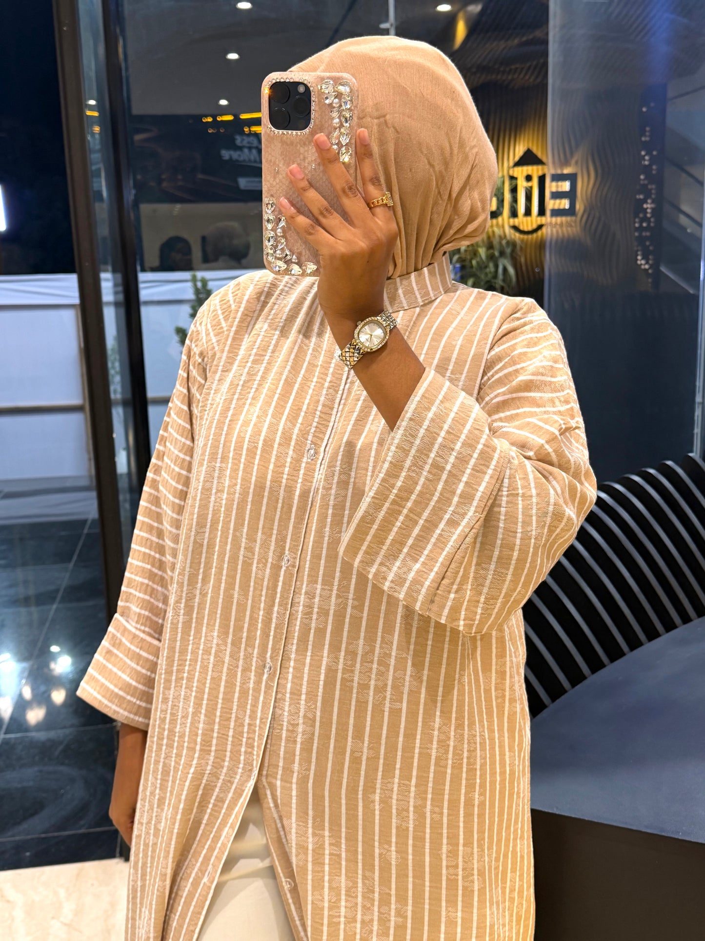 Stripped Shirt Dress Cream