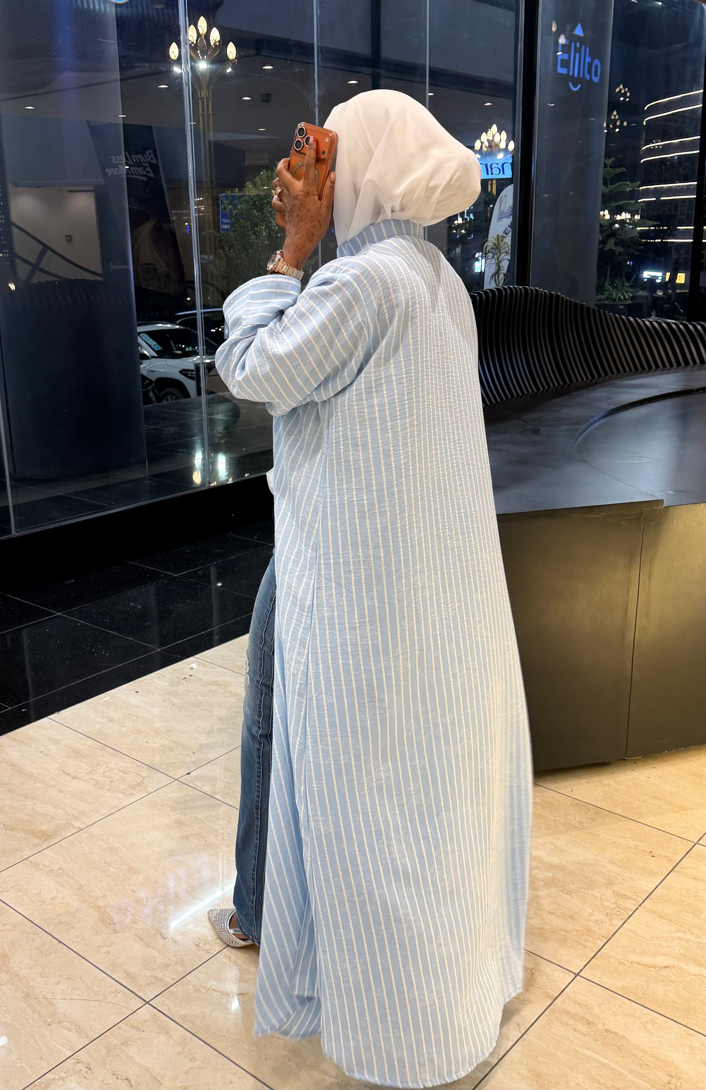 Stripped Shirt Dress Light Blue