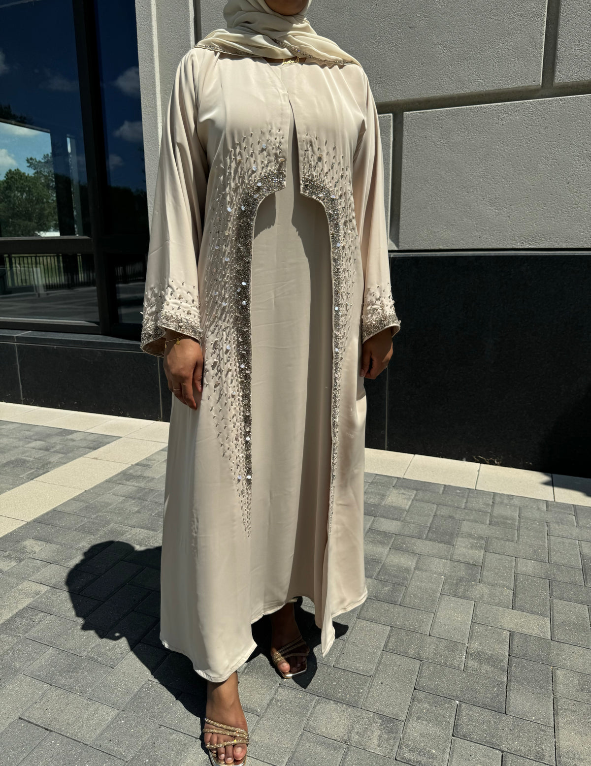 Two Piece Luxury Beige Abaya