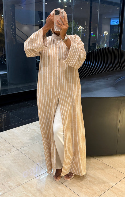 Stripped Shirt Dress Cream