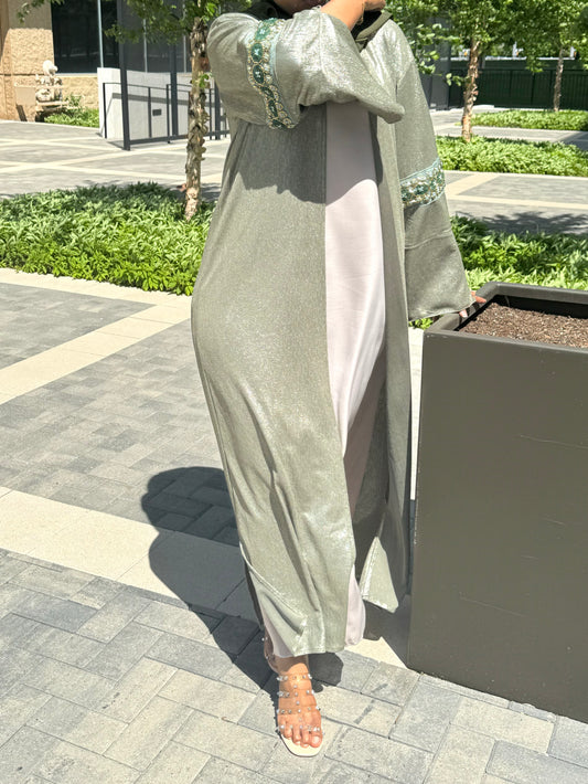 Two Piece Shiny Green Abaya
