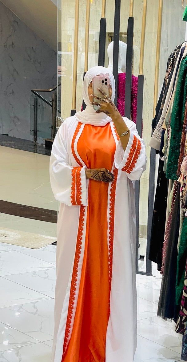 White & Orange Abaya