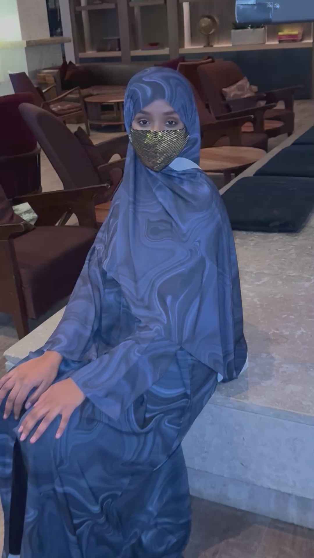 Blue Luxury Printed Abaya