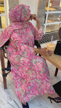 Load and play video in Gallery viewer, Printed Chiffon Abaya- hot pink
