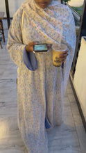 Load and play video in Gallery viewer, Printed Chiffon Abaya- White/Blue
