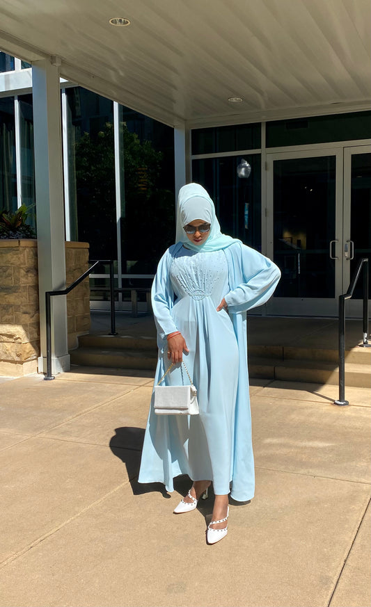 Safali Two Piece Abaya Sky Blue