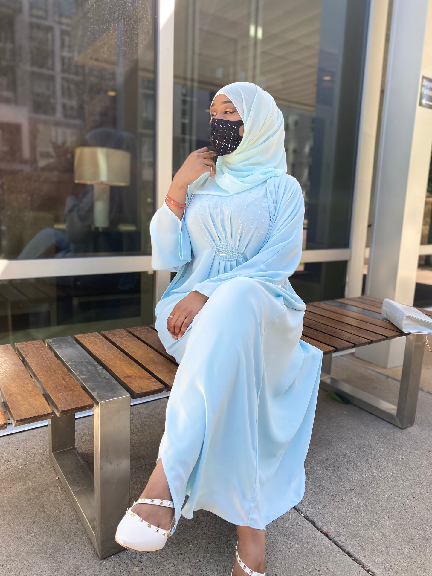 Safali Two Piece Abaya Sky Blue