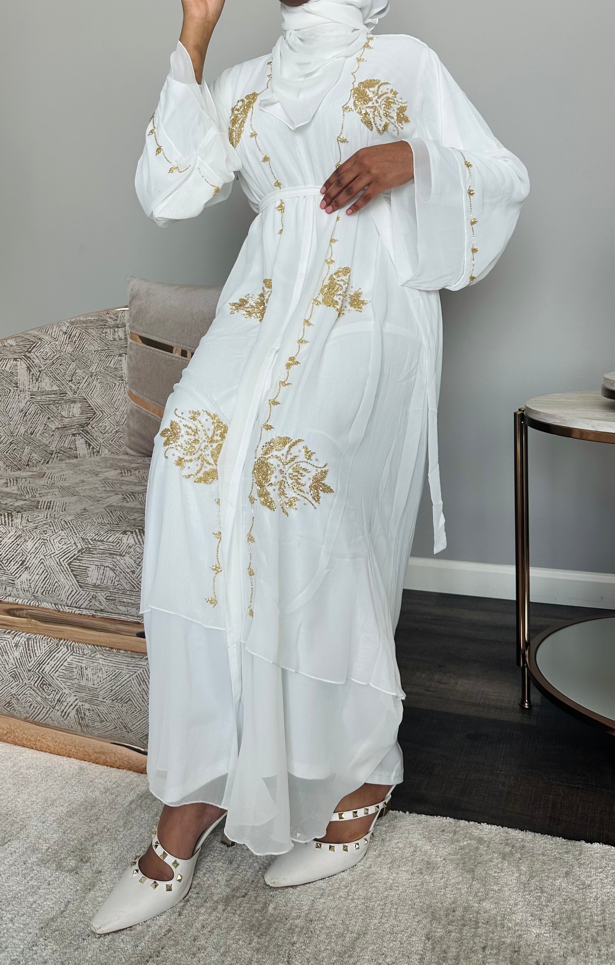 Double chiffon Abaya White