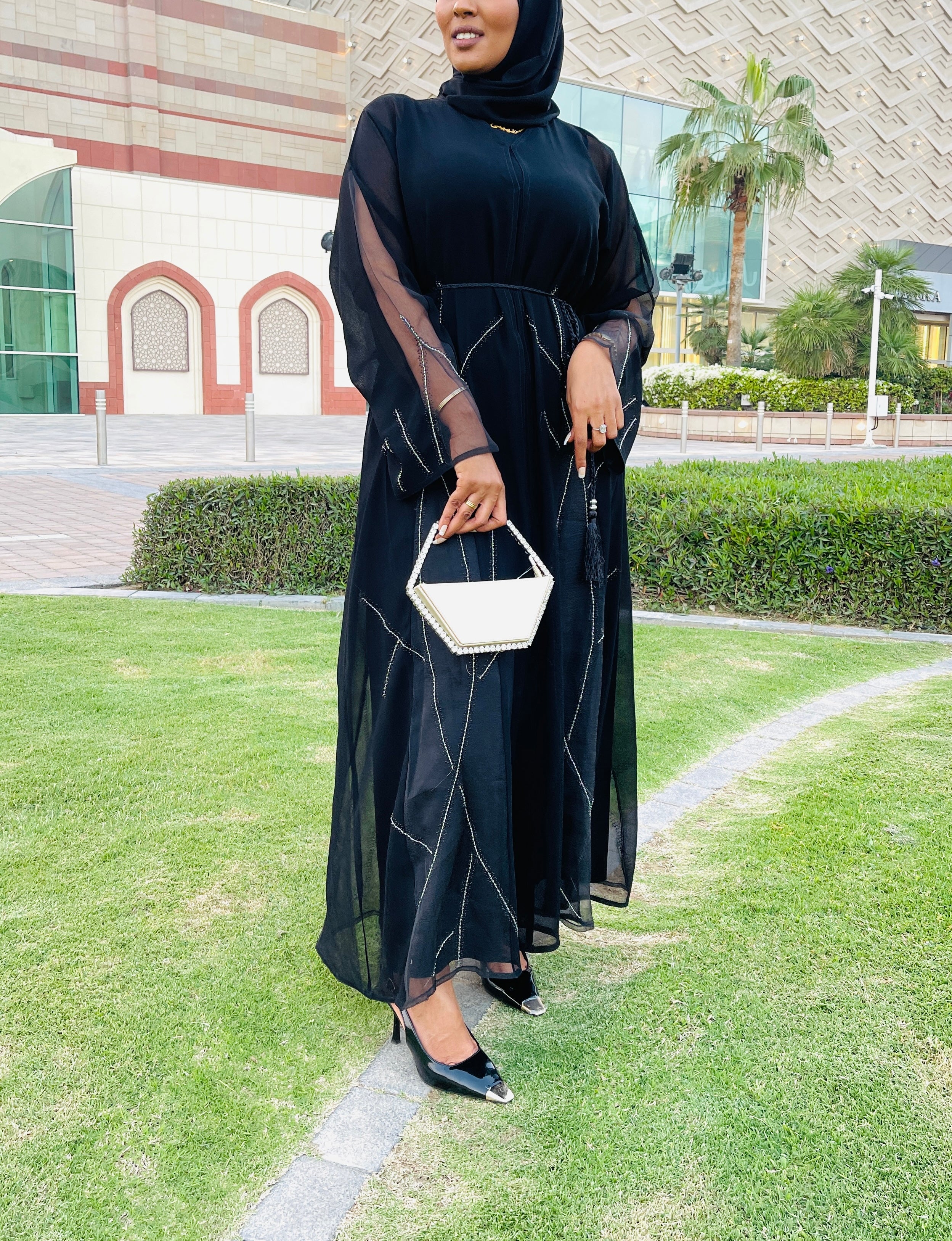 Black Abaya with Silver Lining