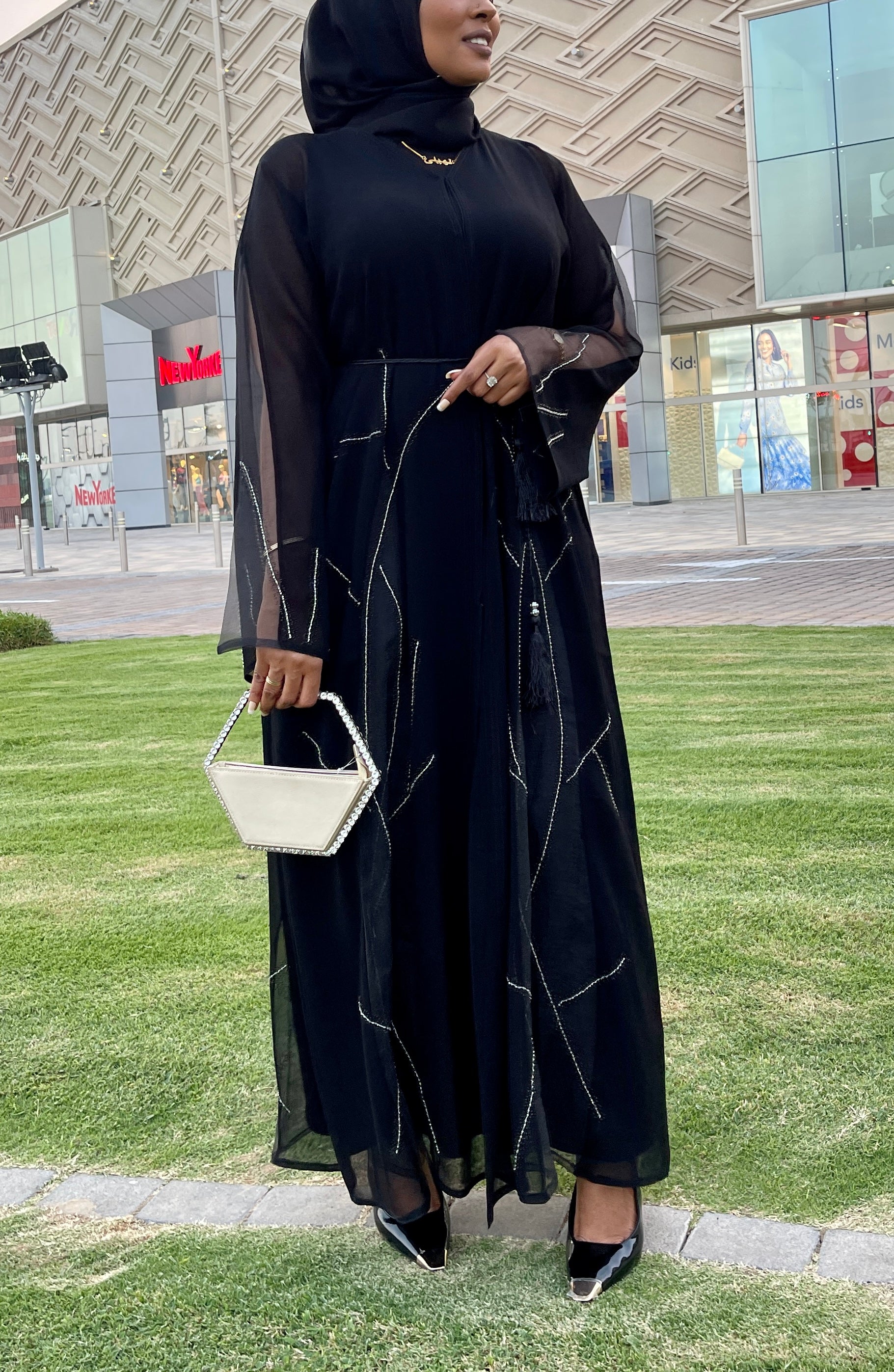 Black Abaya with Silver Lining