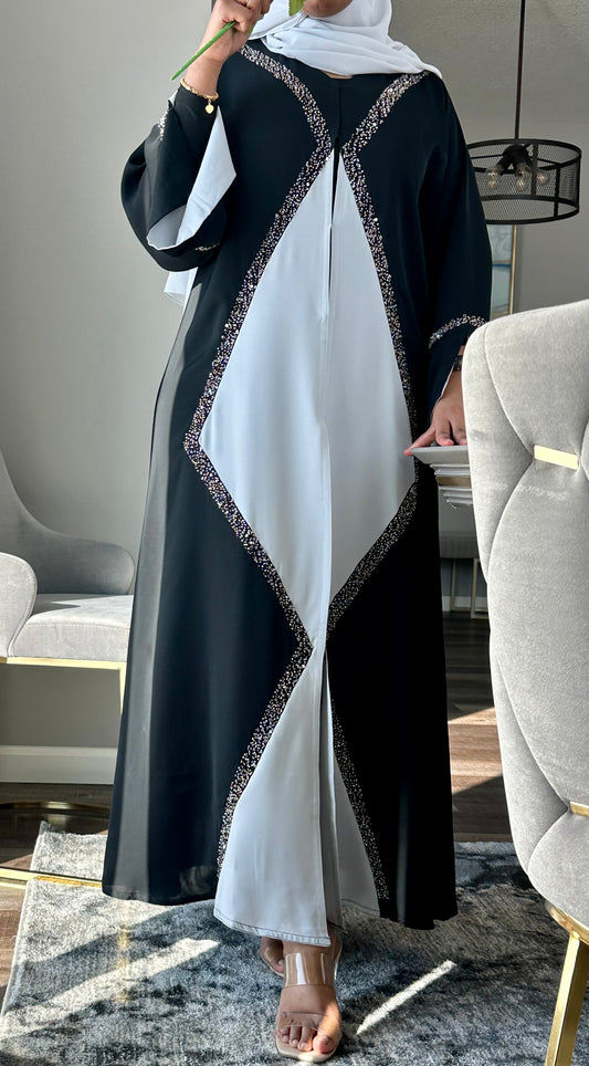 Black and Light Gray Abaya
