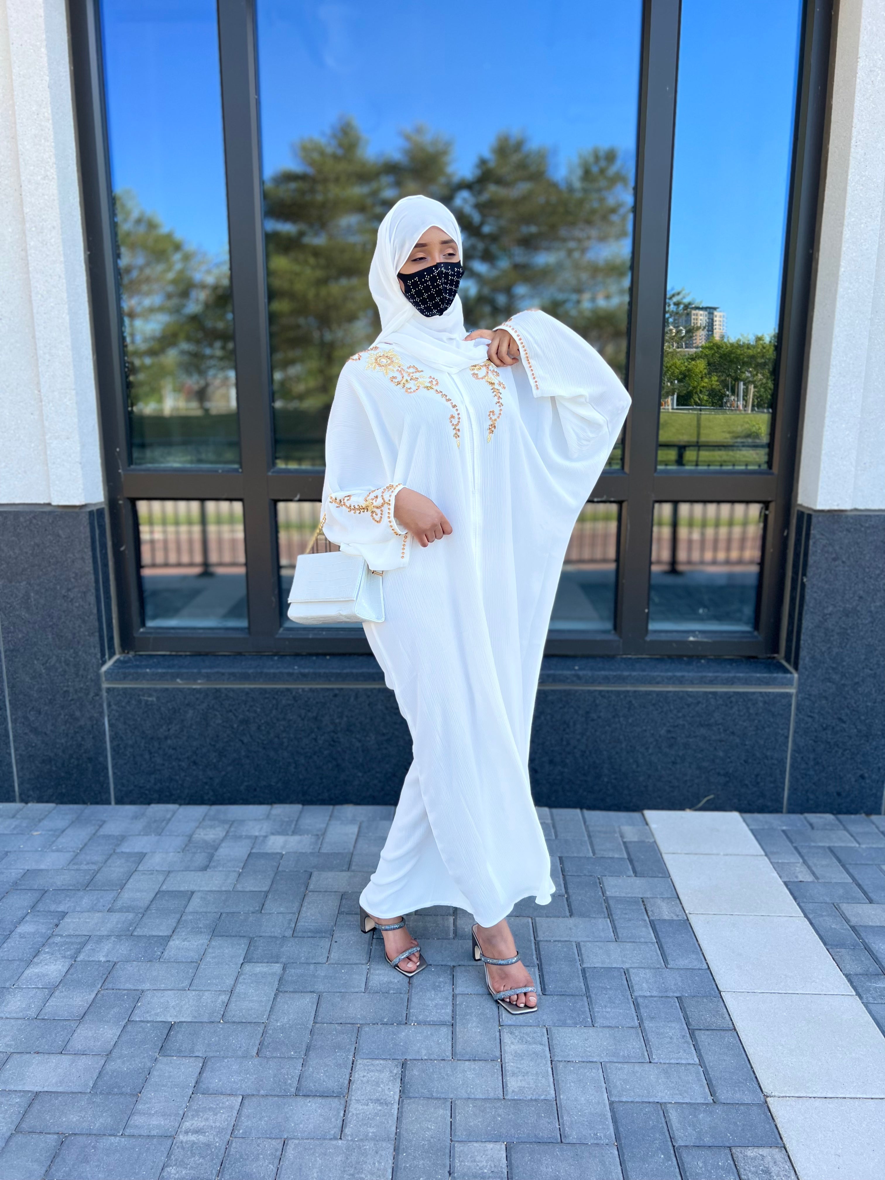 Baharin Beaded Abaya White