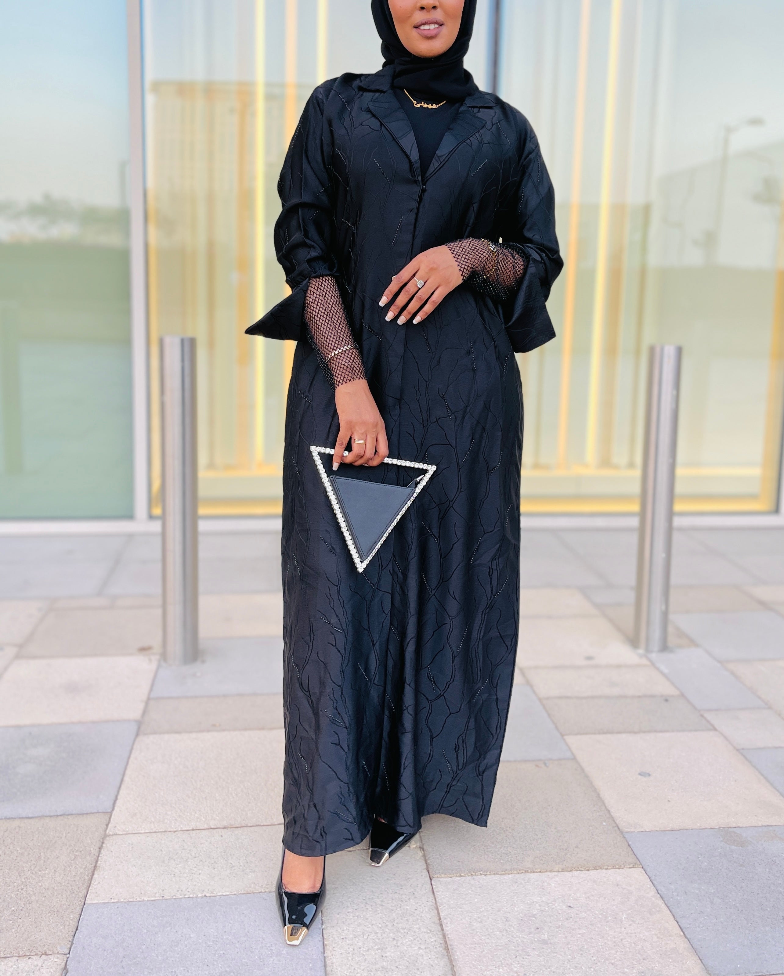 Black Abaya with Lace Sleeves